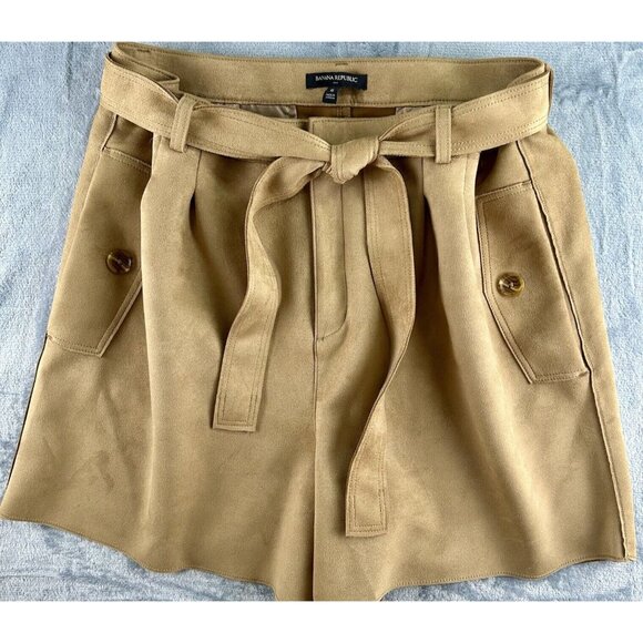 Banana Republic Vegan Suede Shorts Women’s Size 16 Iced Latte High Waist Camel - Picture 15 of 15